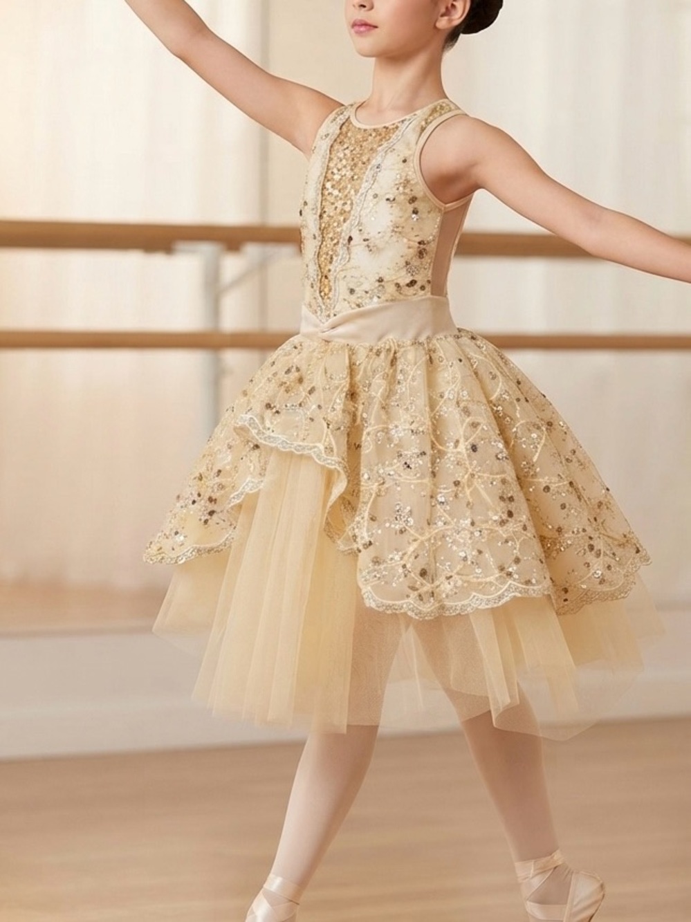 Girls Gold Ballet Tutu Dress - Elegant Dance Costume